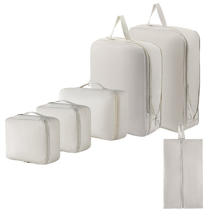 6-Piece Off-White Memory Fabric Travel Compression Packing Cubes Set - Waterproof, Anti-Wrinkle Luggage Organizer & Space Saver - Image 6