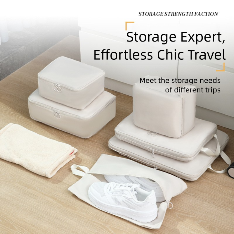 6-Piece Black Memory Fabric Travel Compression Packing Cubes Set - Waterproof, Anti-Wrinkle Luggage Organizer & Space Saver - Image 2