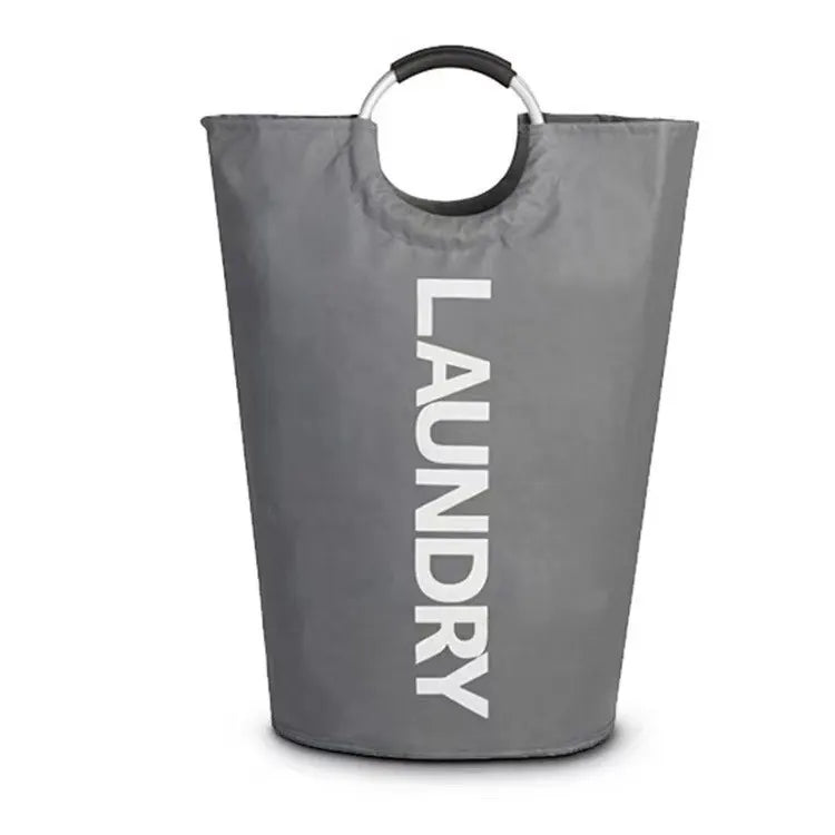 Dark Grey Oxford Fabric Large-capacity Foldable Dirty Clothes Basket (38×72CM) - With Waterproof Coating & Aluminum Carry Handles For Laundry Room Dorm