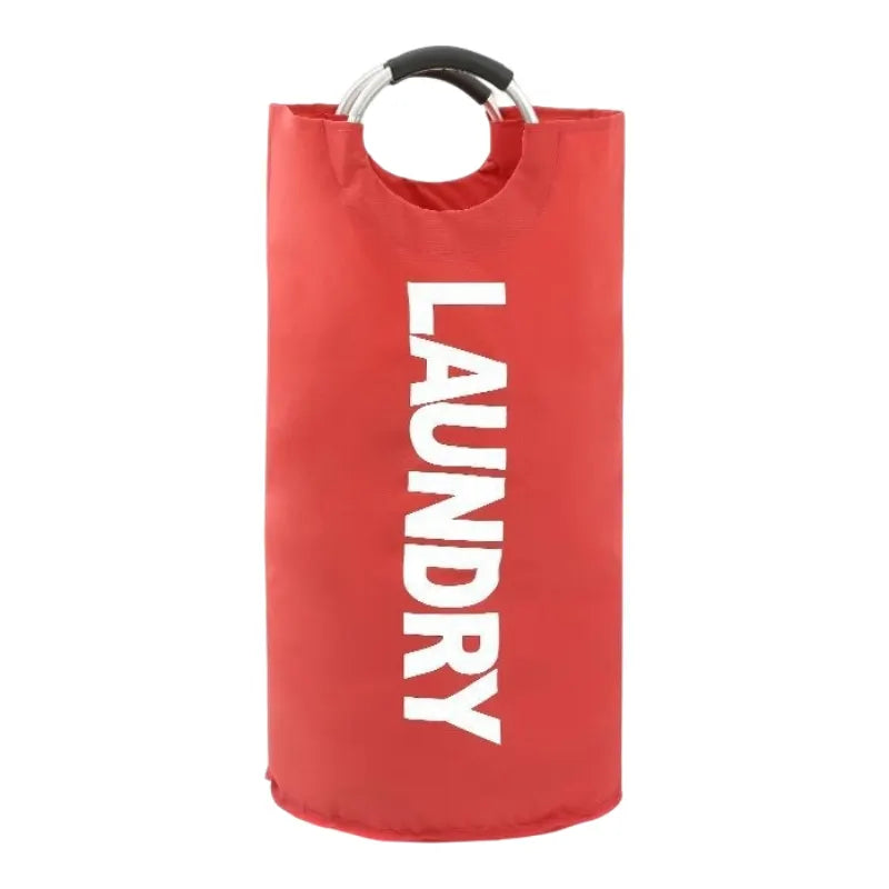 Red Oxford Fabric Large-capacity Foldable Dirty Clothes Basket (38×72CM) - With Waterproof Coating & Aluminum Carry Handles For Laundry Room Dorm