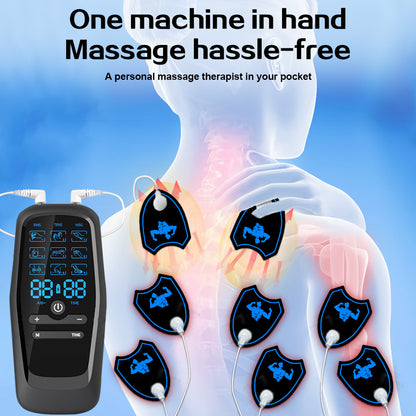 Dual Channel EMS TENS Microcurrent Massager Device with 9 Modes Pain Relief Stimulator & 4 Pairs of Patches - Image 2