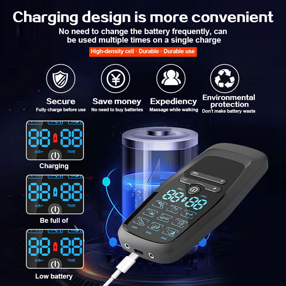 Dual Channel EMS TENS Microcurrent Massager Device with 9 Modes Pain Relief Stimulator & 4 Pairs of Patches - Image 3