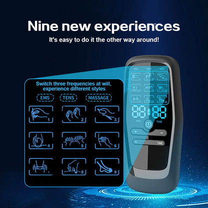 Dual Channel EMS TENS Microcurrent Massager Device with 9 Modes Pain Relief Stimulator & 4 Pairs of Patches - Image 4