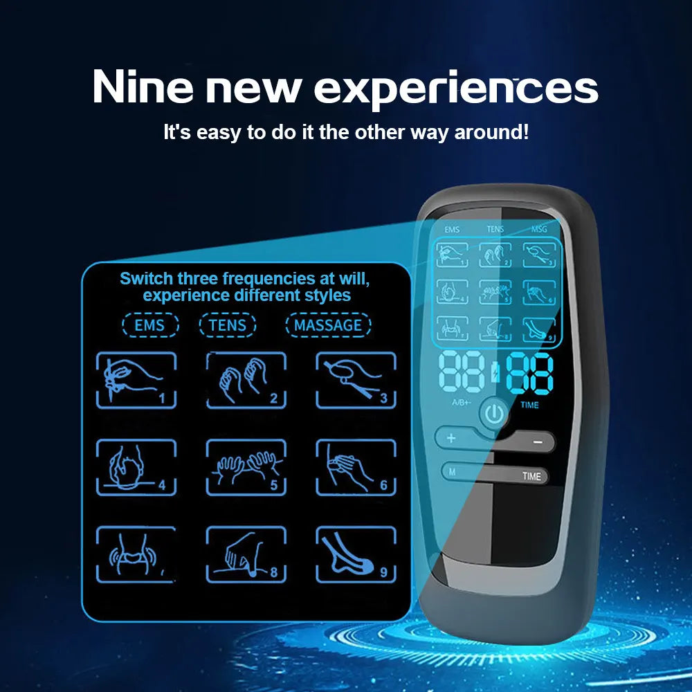 Dual Channel EMS TENS Microcurrent Massager Device with 9 Modes Pain Relief Stimulator & 4 Pairs of Patches - Image 4