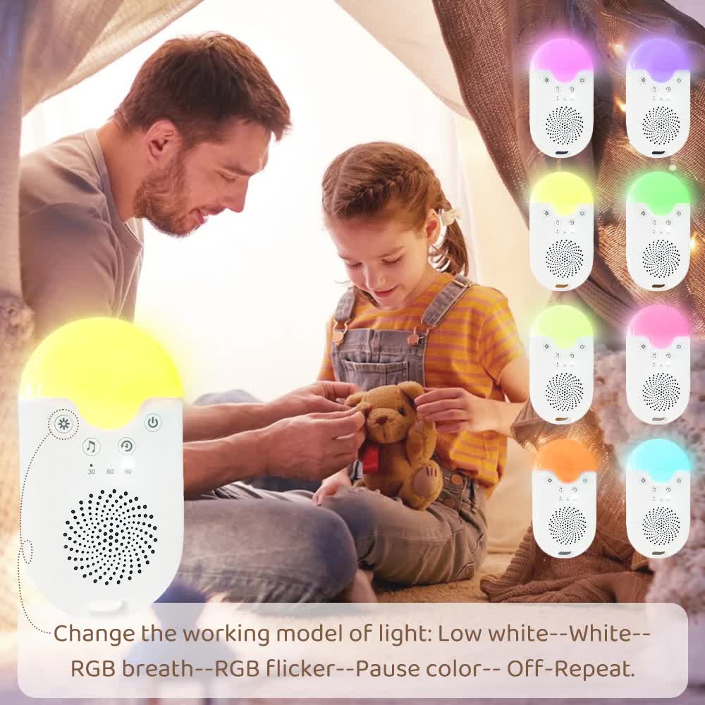 Portable Baby Sleep White Noise Machine(12.5*7*3.5 CM) With Soothing Sounds, RGB Night Light & Auto Timer - USB-C Rechargeable - Image 4