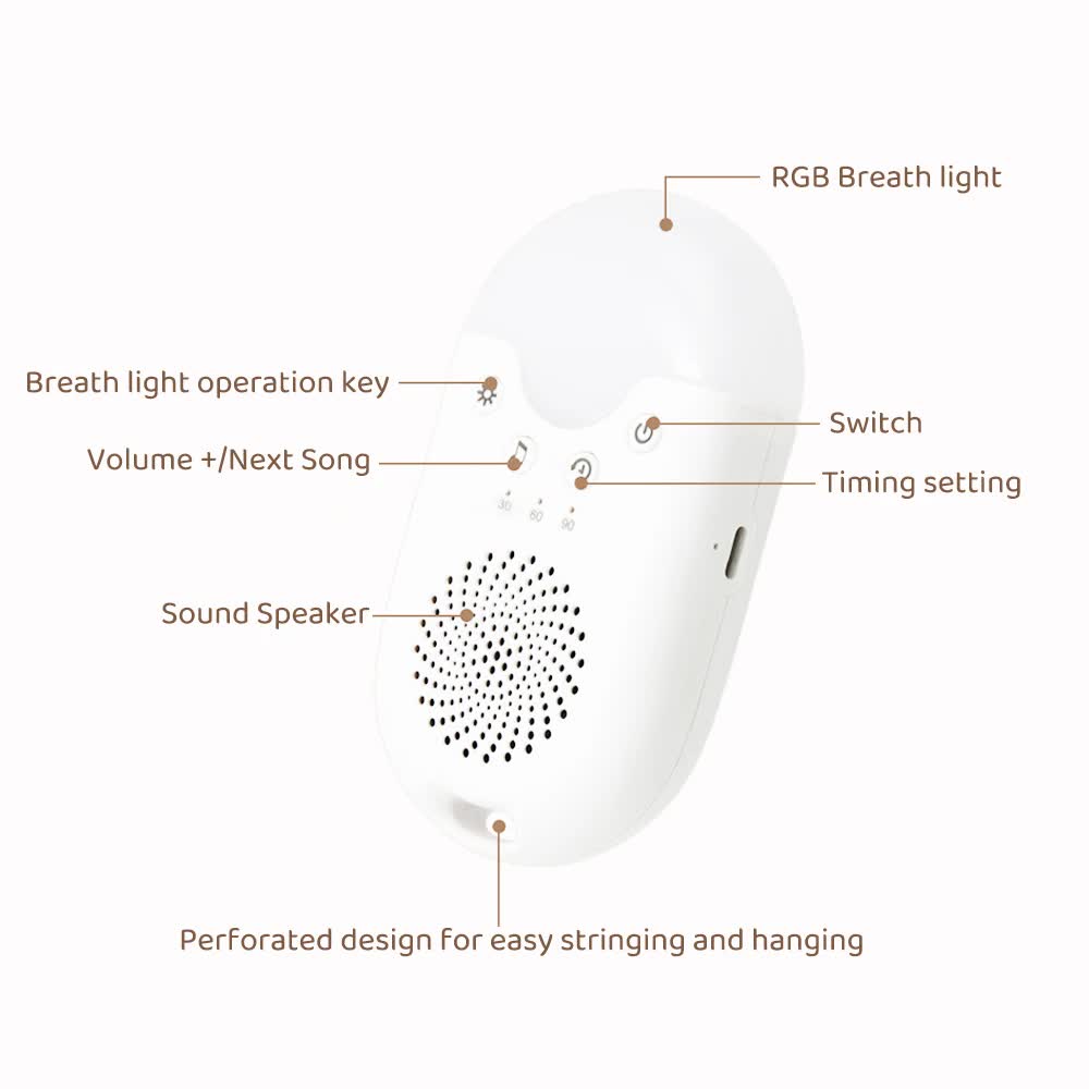 Portable Baby Sleep White Noise Machine(12.5*7*3.5 CM) With Soothing Sounds, RGB Night Light & Auto Timer - USB-C Rechargeable - Image 6