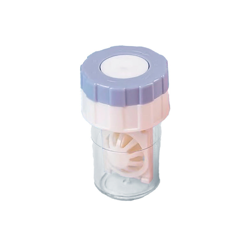 4-PCS Blue Manual Rotation Contact Lens Cleaner Case - Portable Cosmetic Lenses Storage Container & Travel Cleaning Kit
