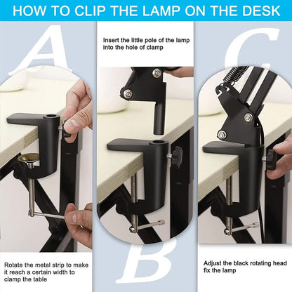2-in-1 Black LED Magnifier Desk Lamp With Base and Clip - Hands-Free, Dimmable 3-Color Light for Crafts & Workbench - Image 5
