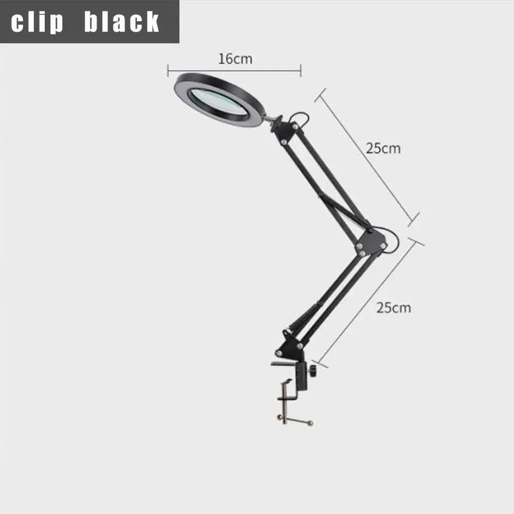 2-in-1 Black LED Magnifier Desk Lamp With Clip - Hands-Free, Dimmable 3-Color Light for Crafts & Workbench