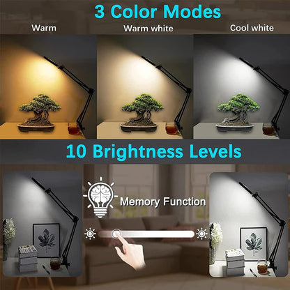 2-in-1 White LED Magnifier Desk Lamp With Clip - Hands-Free, Dimmable 3-Color Light for Crafts & Workbench - Image 2