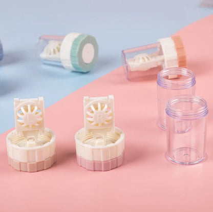 4-PCS Pink Manual Rotation Contact Lens Cleaner Case - Portable Cosmetic Lenses Storage Container & Travel Cleaning Kit - Image 3