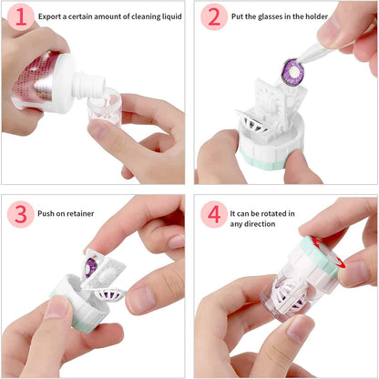 4-PCS Pink Manual Rotation Contact Lens Cleaner Case - Portable Cosmetic Lenses Storage Container & Travel Cleaning Kit - Image 4