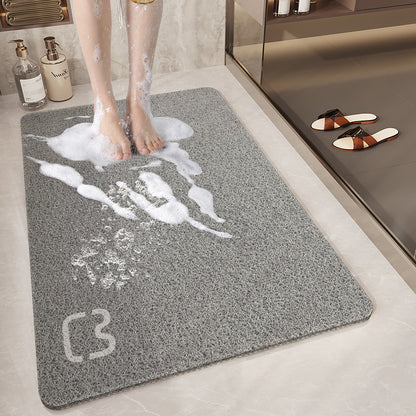 Grey Cat Head Design Loofah Texture Shower Mat (40x80cm) - Non-Slip PVC Bathroom Floor Mat with Drainage, Quick-Dry, Anti-Mould