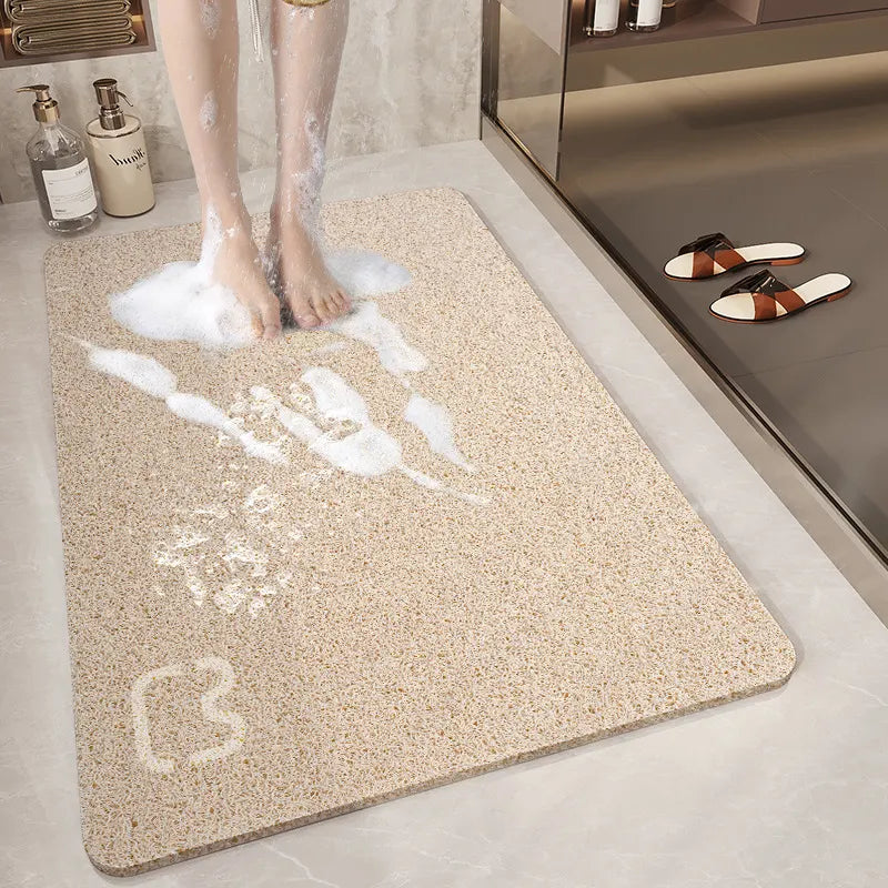 Beige Cat Head Design Loofah Texture Shower Mat (40x80cm) - Non-Slip PVC Bathroom Floor Mat with Drainage, Quick-Dry, Anti-Mould