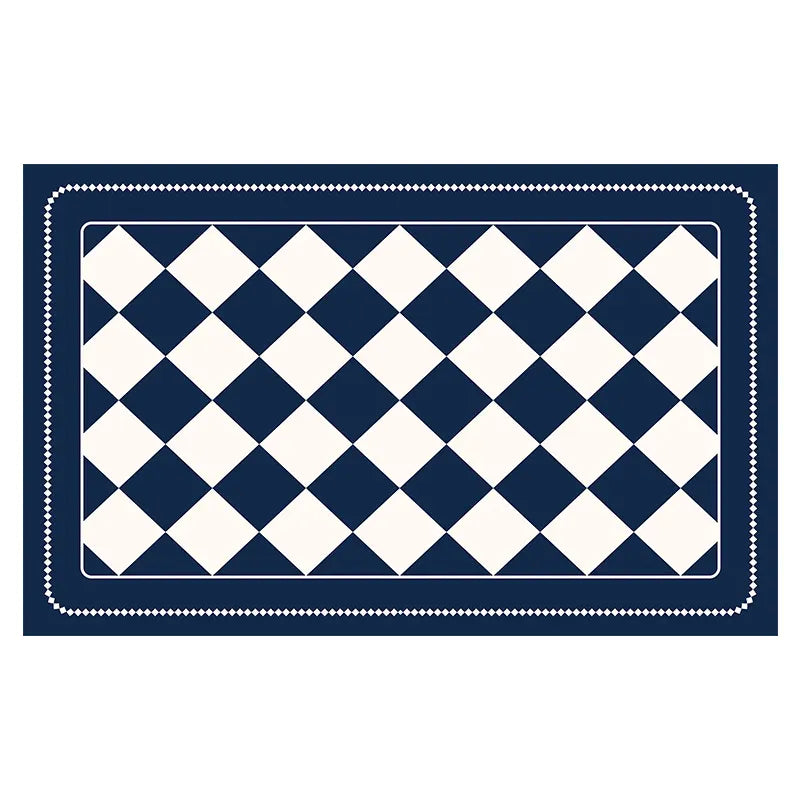 Dark Blue Checkered Design Loofah Texture Shower Mat (50x80cm) - Non-Slip PVC Bathroom Floor Mat, Quick-Draining, Anti-Mould & Massage Pad