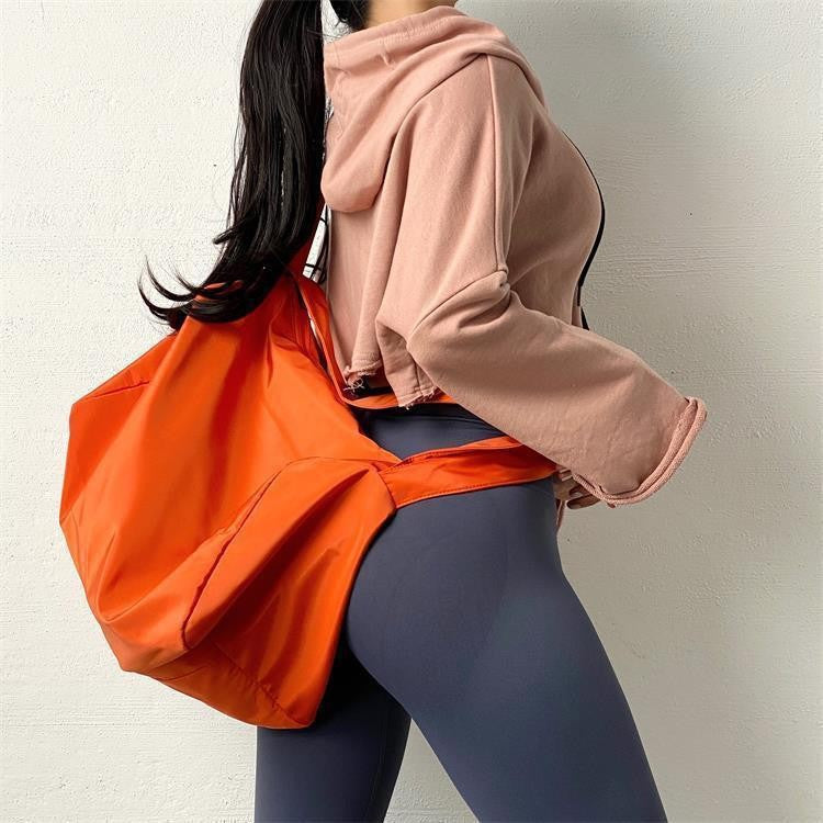 Orange Red Large-Capacity Nylon Sports Fitness Bag(42x27x23cm) - Multi-functional Yoga Training & Travel Duffel, Waterproof Solid Color - Image 3