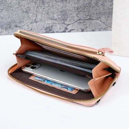 Two-Piece Pink Set Anti-Theft Touch Screen Mini Crossbody Phone Bag for Women (20x11.5x4.5cm) - Multi-functional PU Leather Wallet Pouch - Image 2