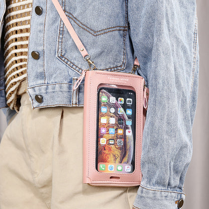 Two-Piece Pink Set Anti-Theft Touch Screen Mini Crossbody Phone Bag for Women (20x11.5x4.5cm) - Multi-functional PU Leather Wallet Pouch - Image 3