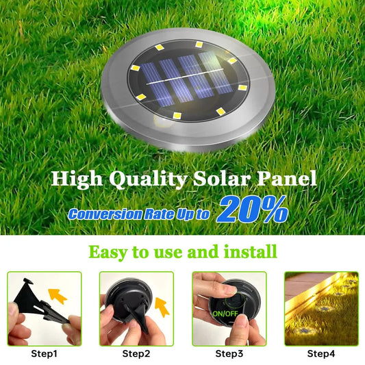 4-Pack Solar LED In-Ground Warm Yellow Light Set (Single 7.1x7.1x6.1cm) - Stainless Steel Waterproof Outdoor Garden Pathway and Landscape Spike Lamp - Image 4