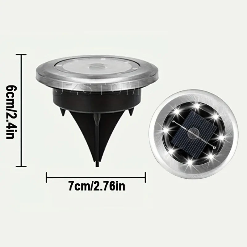 4-Pack Solar LED In-Ground White Light Set (Single 7.1x7.1x6.1cm) - Stainless Steel Waterproof Outdoor Garden Pathway and Landscape Spike Lamp