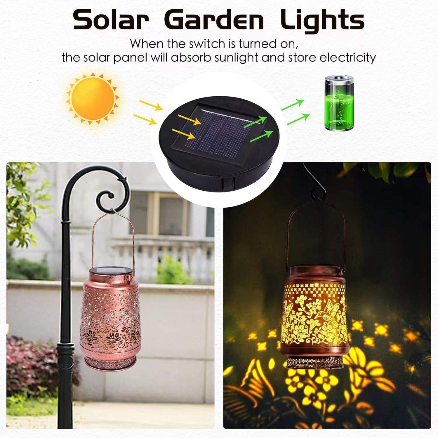 Decorative Solar Hummingbird Lantern(11x11x17CM) - Waterproof Hanging Iron Art Outdoor Projection Light for Garden and Patio (Up to 12 Hrs Illumination) - Image 3