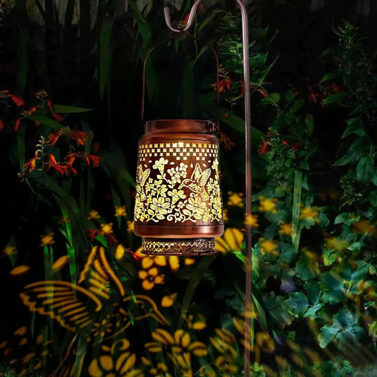 Decorative Solar Hummingbird Lantern(11x11x17CM) - Waterproof Hanging Iron Art Outdoor Projection Light for Garden and Patio (Up to 12 Hrs Illumination) - Image 4