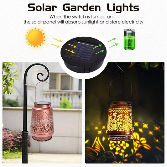 Decorative Solar Butterfly Hanging Lantern(11x11x17CM) - Waterproof Metal Hollow-Carved Outdoor Garden Projection Light for Garden and Patio - Image 3