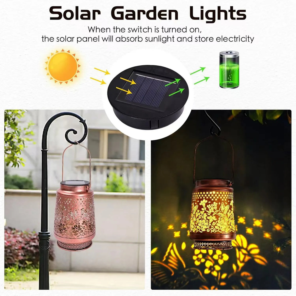 2-Pack Decorative Solar Butterfly Hanging Lantern(11x11x17CM) - Waterproof Metal Hollow-Carved Outdoor Garden Projection Light for Garden and Patio - Image 3