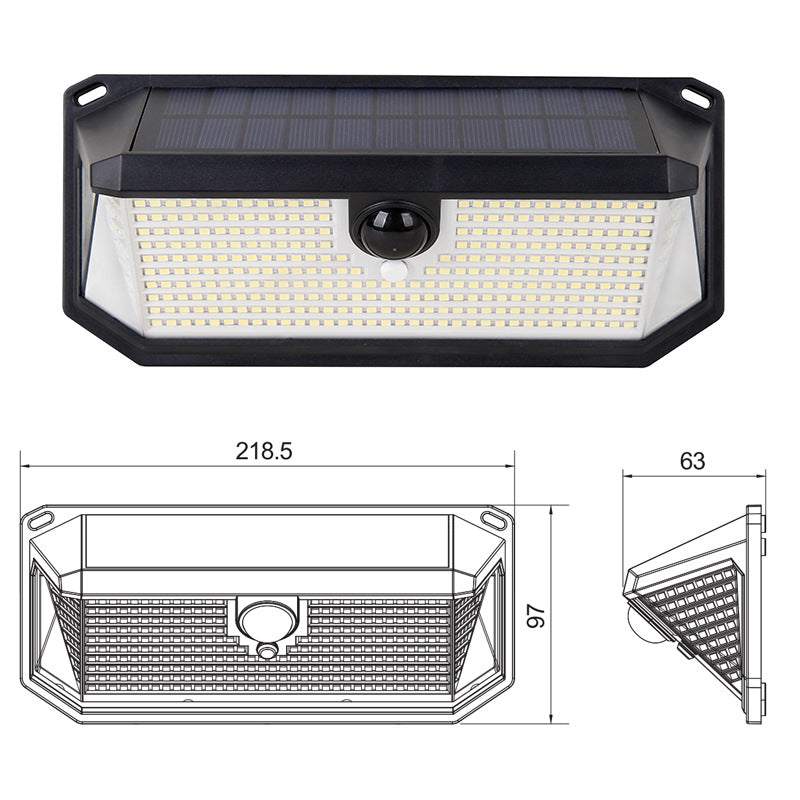 2-Pack Solar Motion Sensor Wall Light(388-Bead LED) -  3 Lighting Modes, IP64 Waterproof, Three-Sided Wide-Angle Lighting for Outdoor Security and Garden Lighting