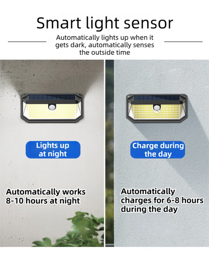 2-Pack Solar Motion Sensor Wall Light(388-Bead LED) -  3 Lighting Modes, IP64 Waterproof, Three-Sided Wide-Angle Lighting for Outdoor Security and Garden Lighting - Image 2