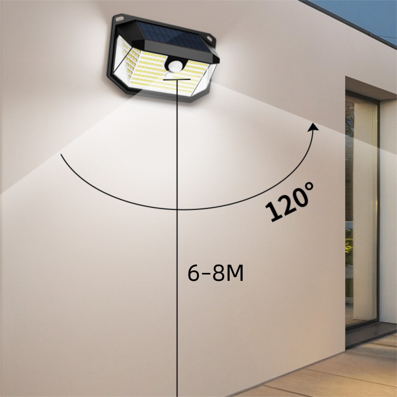 2-Pack Solar Motion Sensor Wall Light(416-Bead LED) -  3 Lighting Modes, IP64 Waterproof, Three-Sided Wide-Angle Lighting for Outdoor Security and Garden Lighting - Image 6