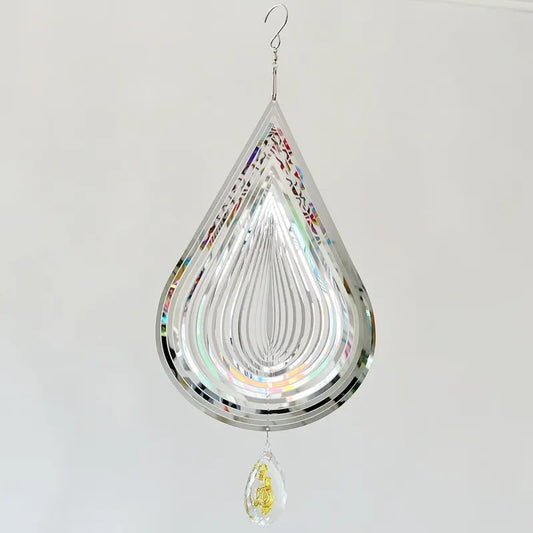 3D Silver Stainless Steel  Rose Water Drop Wind Chime (25x26CM) - Mirror Reflective Hanging Garden Art and Outdoor Decoration