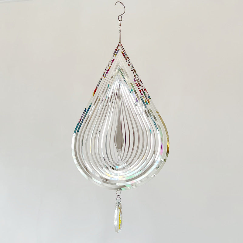 3D Silver Stainless Steel  Rose Water Drop Wind Chime (25x26CM) - Mirror Reflective Hanging Garden Art and Outdoor Decoration - Image 2