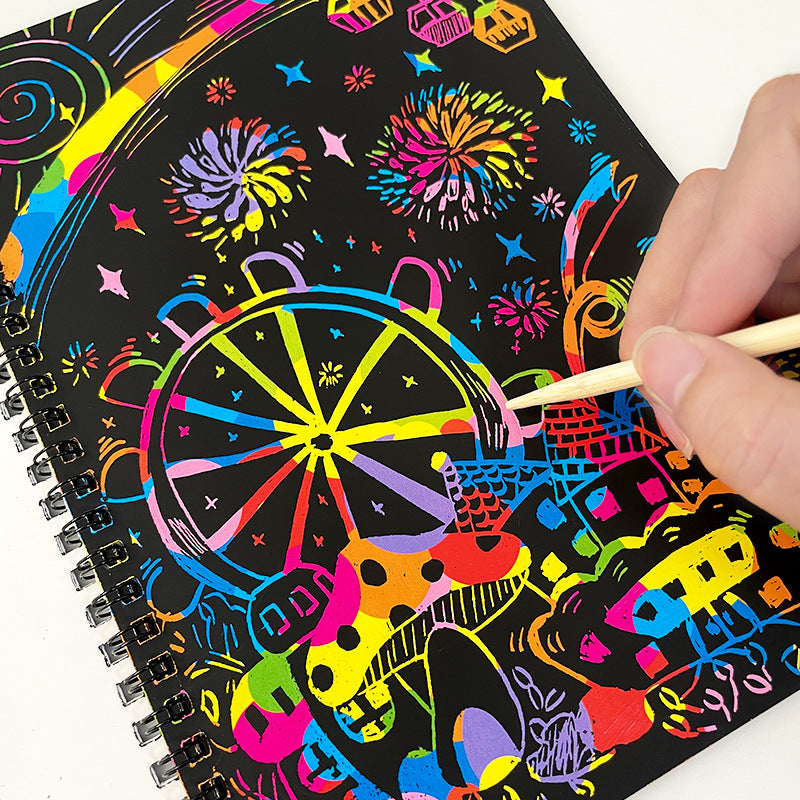 3-Pack DIY Rainbow Scratch Art Books Set - Neon Black Scratch Paper for Kids, Multi-Size (S, M, L) Creative Drawing & Fun - Image 2