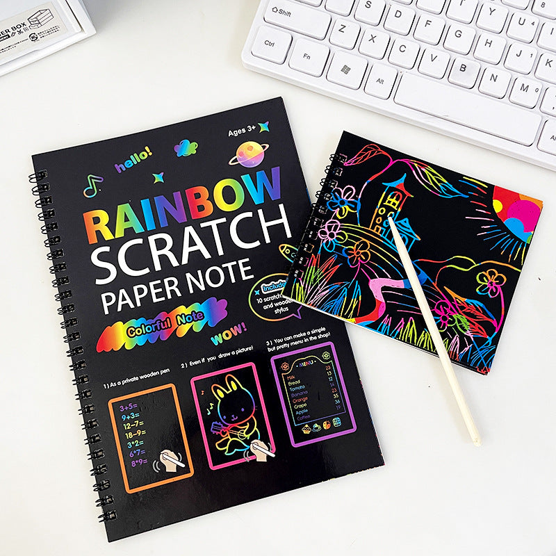 3-Pack DIY Rainbow Scratch Art Books Set - Neon Black Scratch Paper for Kids, Multi-Size (S, M, L) Creative Drawing & Fun - Image 3