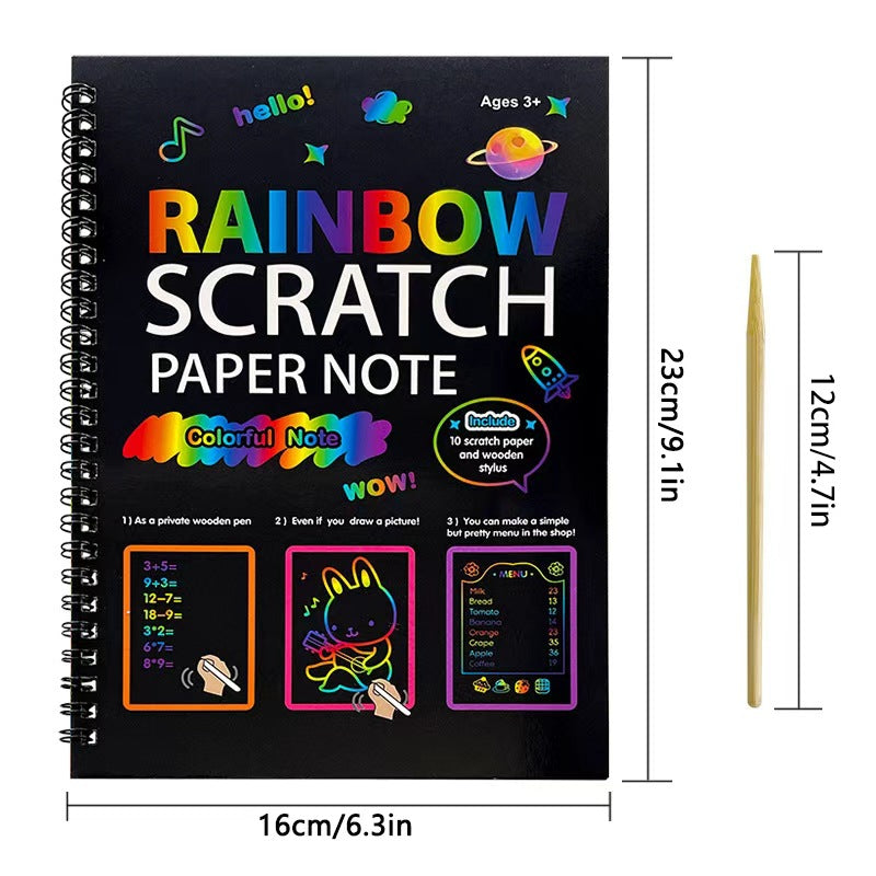 3-Pack DIY Rainbow Scratch Art Books Set - Neon Black Scratch Paper for Kids, Multi-Size (S, M, L) Creative Drawing & Fun - Image 4
