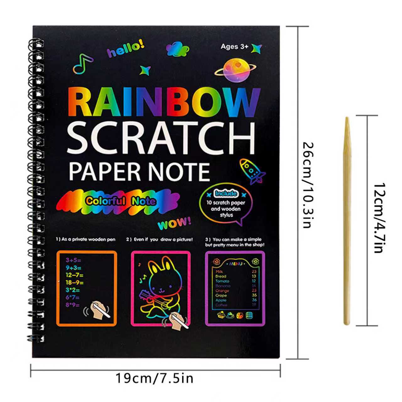 3-Pack DIY Rainbow Scratch Art Books Set - Neon Black Scratch Paper for Kids, Multi-Size (S, M, L) Creative Drawing & Fun - Image 5