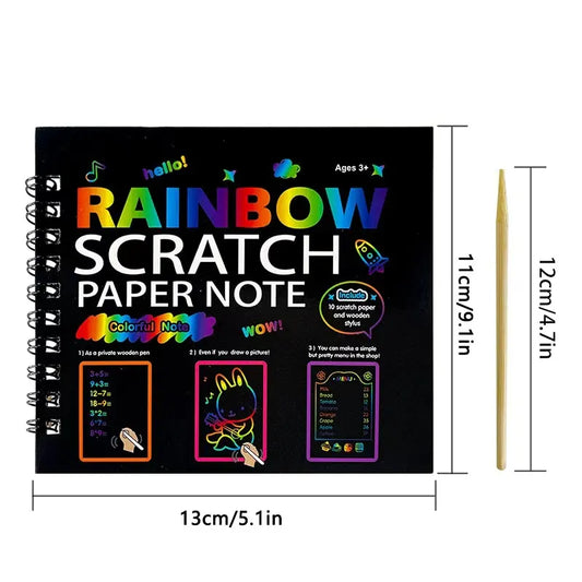 3-Pack DIY Rainbow Scratch Art Books Set - Neon Black Scratch Paper for Kids, Multi-Size (S, M, L) Creative Drawing & Fun - Image 6