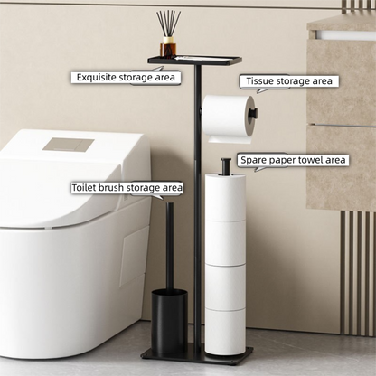 2-in-1 Freestanding Toilet Paper Holder - Thick Carbon Steel with Matte Black Finish, Storage Top and 2 * Paper Roll Holder - Image 3