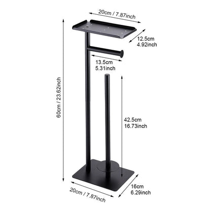 2-in-1 Freestanding Toilet Paper Holder - Thick Carbon Steel with Matte Black Finish, Storage Top and 2 * Paper Roll Holder - Image 4