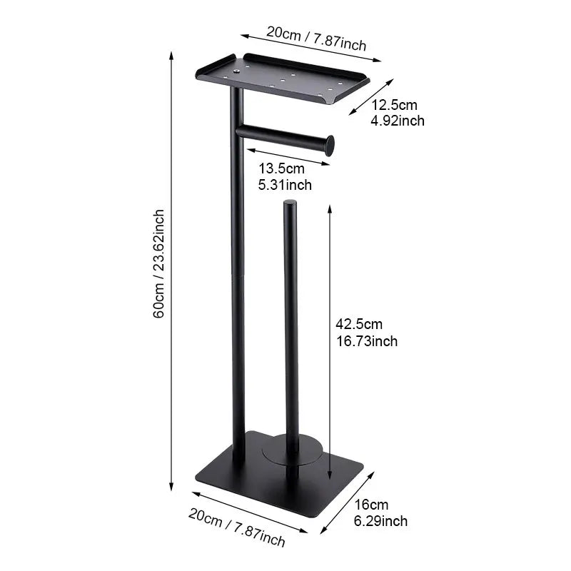 2-in-1 Freestanding Toilet Paper Holder - Thick Carbon Steel with Matte Black Finish, Storage Top and 2 * Paper Roll Holder - Image 4