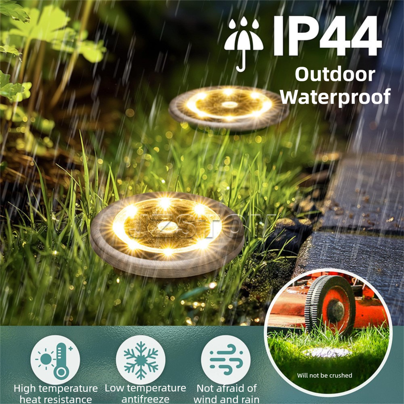 4-Pack New Solar LED In-Ground Yellow Lights (Single 8.3x8.3x10 cm) - Stainless Steel & ABS Waterproof Outdoor Garden Pathway and Landscape Spike Lamp  - Image 5
