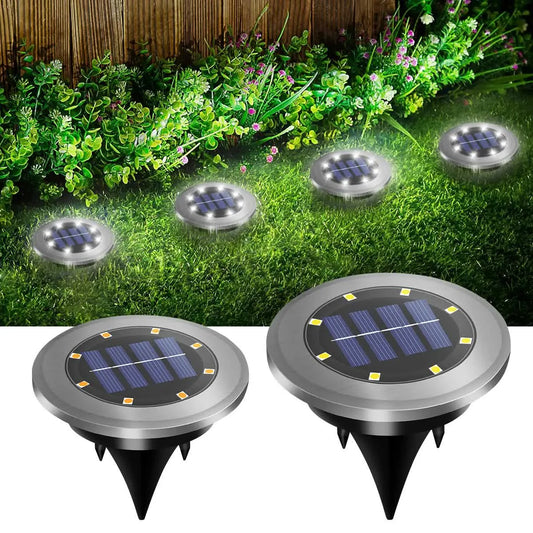 4-Pack Classic Large 8 LED Solar In-Ground Yellow Light Set (12  x 12  x 13 cm) - Stainless Steel Waterproof Garden Spike Lamps for Lawn & Pathway - Image 2