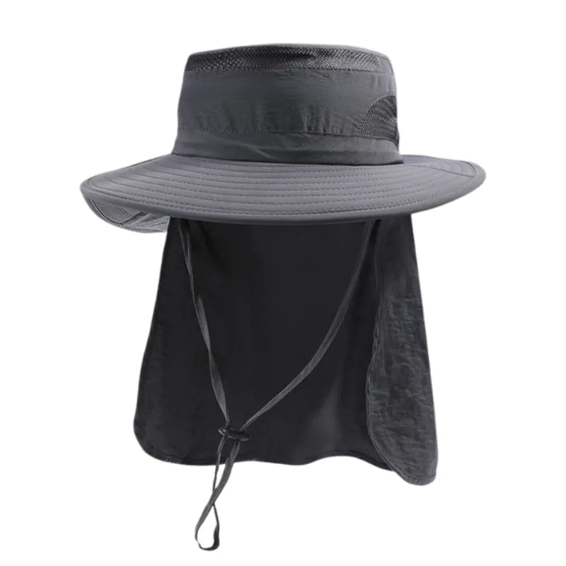 2-Pack Dark Grey Men's Adjustable Sun Protection Hat - Wide Brim, Deep Crown, Quick Dry Breathable Sun Cap with Neck Flap for Hiking & Outdoors