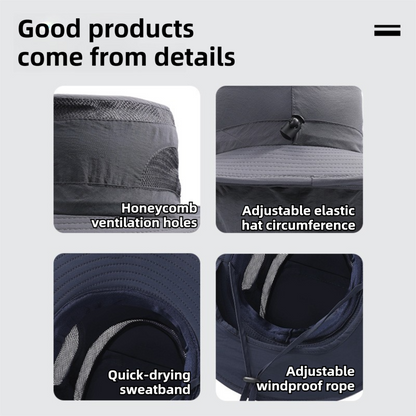 2-Pack Dark Grey Men's Adjustable Sun Protection Hat - Wide Brim, Deep Crown, Quick Dry Breathable Sun Cap with Neck Flap for Hiking & Outdoors - Image 2