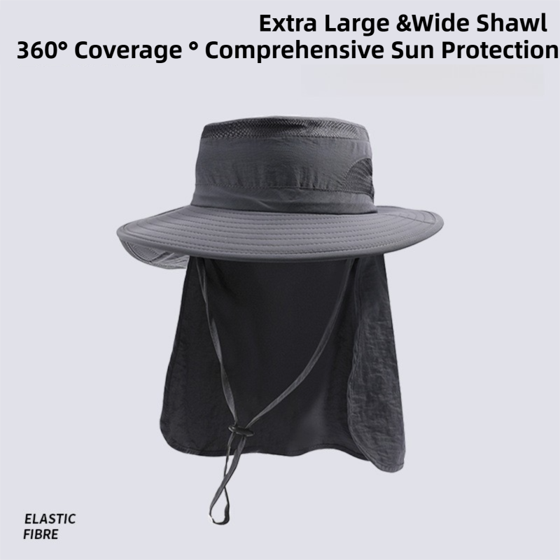 2-Pack Dark Grey Men's Adjustable Sun Protection Hat - Wide Brim, Deep Crown, Quick Dry Breathable Sun Cap with Neck Flap for Hiking & Outdoors - Image 4