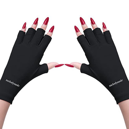5-Pair Purple UV Protection Fingerless Gloves for Nail Art Curing and Cycling Sun Protection - Made of Nylon/Spandex, Manicure Hand Care - Image 4