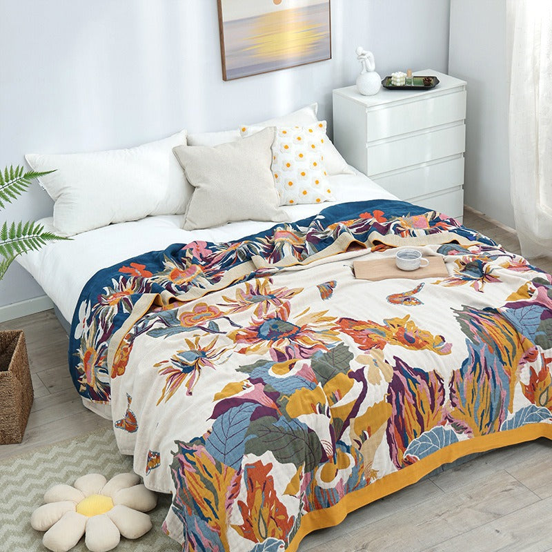 Pure Cotton Multi-Layer Gauze Blanket(Classic A, 150 cm x 200 cm) - Lightweight, Ultra-Breathable, and Moisture-Wicking Summer Quilt for Hot Sleepers