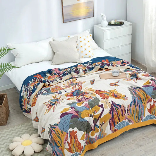 Pure Cotton Multi-Layer Gauze Blanket(Classic A, 150 cm x 200 cm) - Lightweight, Ultra-Breathable, and Moisture-Wicking Summer Quilt for Hot Sleepers