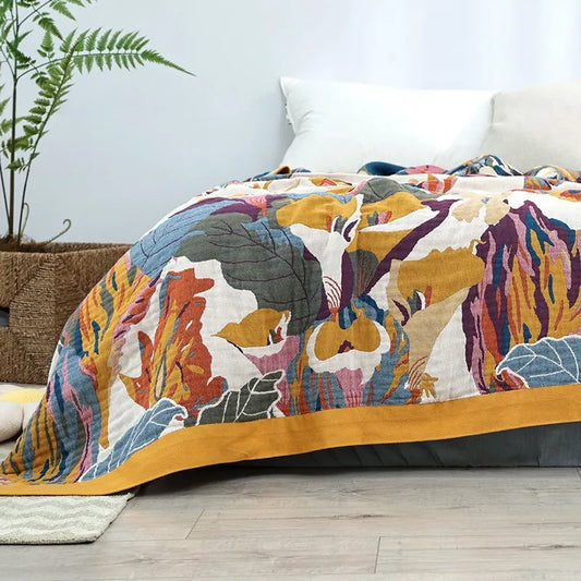 Pure Cotton Multi-Layer Gauze Blanket(Classic A, 240 cm x 240 cm) - Lightweight, Ultra-Breathable, and Moisture-Wicking Summer Quilt for Hot Sleepers - Image 3